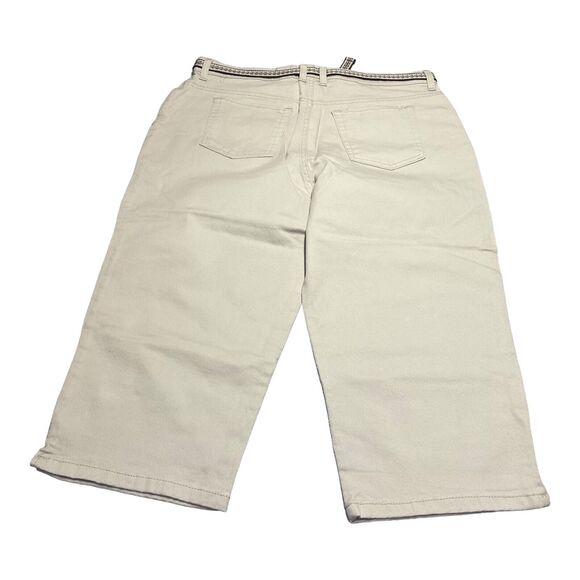 Gloria Vanderbilt Amanda Capri Jeans Womens 18 Ivory Cotton Stretch Belted Waist - Picture 2 of 8